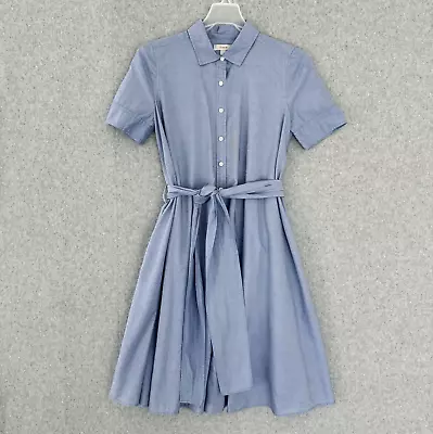 J Crew Dress Womens 0 Blue Purple Tie Waist Shirt Dress Short Sleeves STAIN • $19.97