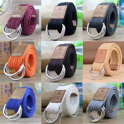 Casual Men Canvas Webbing Army Waistband Comfortable Women D Ring Buckle Belt #s • $7.28