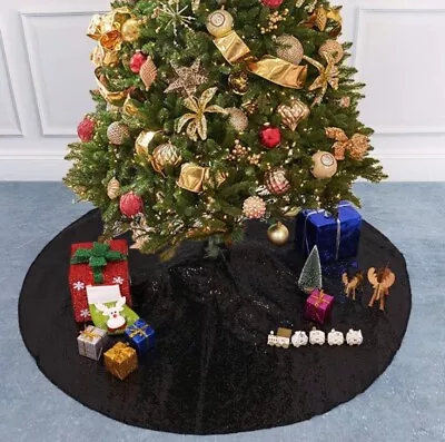 Christmas Tree Skirt Sequin Halloween Decoration 36” Inch Black • $11.99