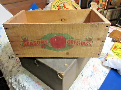 Vintage Antique Wood Apple Crate Box ~SEASONS GREETINGS~ Christmas 17  X 9  X 8  • $34.99