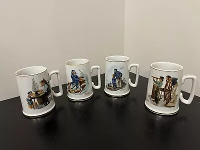 Norman Rockwell Mugs 4 Piece Set Vintage 1985 Gold Trim • $19.99