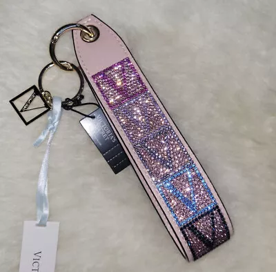 Victoria Secret Pink Shine Rhinestone Monogram Logo Wristlet Strap Key Chain NWT • $20