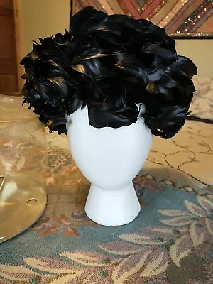 Vintage 60s NOS Black Celebrity Feather Wig Bonnet  • $250