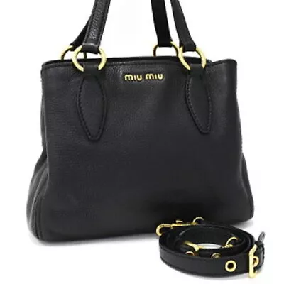 Miu Miu Vitello Caribu RN0757 Convertible Tote Handbag Black Leather Authentic • $340.55