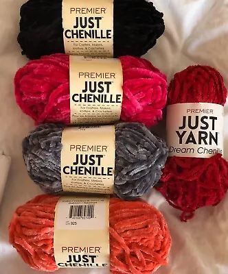 Just Chenille Premier Yarn- You Choose Color-red Black Gray Or Pink • $3.50