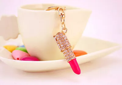 Red Lipstick Crystal Diamante Rhinestone Bag Charms Handbag Keyrings Pendant • £5.49