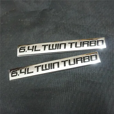 $14.99 • Buy 2PCS Chrome 6.4L Black TWIN TURBO Metal Sticker Emblem Badge Decal Motors V8 Car
