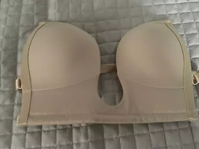 BRA SEXY V-BRA ULTRA DEEP U PLUNGE With Straps WEDDING PROM BEIGE Sz 4tall • $19.99