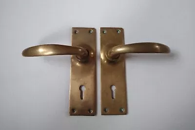 £25.99 • Buy PAIR OF VINTAGE 1930's ART DECO BRASS DOOR HANDLES KEYHOLE SOLID BRASS ANTIQUE! 