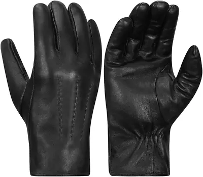 Leather Gloves For MenWinter Rabbit Fur Lined Soft Genuine Medium Black • $33.99