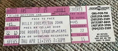 Elton John/billy Joel Rare Unused Concert Ticket Miami Fl 04/13/1995 • $5.99