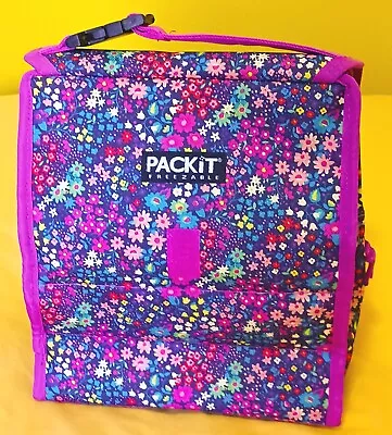 $15.99 • Buy PackIt Freezable Lunch Bag Built In Ice Packs Foldable Roll Up Bright Flowers