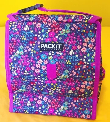 $15.99 • Buy PackIt Freezable Lunch Bag Built In Ice Packs Foldable Roll Up Bright Flowers