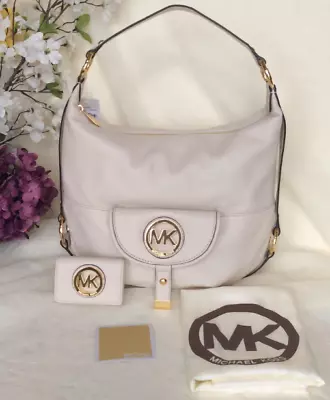 NWT Michael Kors FULTON Large Hobo Shoulder Bag & Card Case SET Vanilla White • $179.99