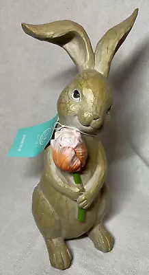 Martha Stewart HomE EASTER Bunny Rabbit Holding CORAL TULIP  12 INCHES NWT • $29.99