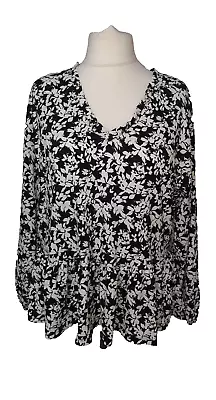 Ladies Black Print Peplum Hem Top From George Size 20 In Great Condition • £3.99