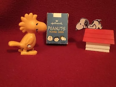 Vintage Peanuts Mini Playing Cards~Snoopy Pencil Sharpener~Woodstock Hopper • $26