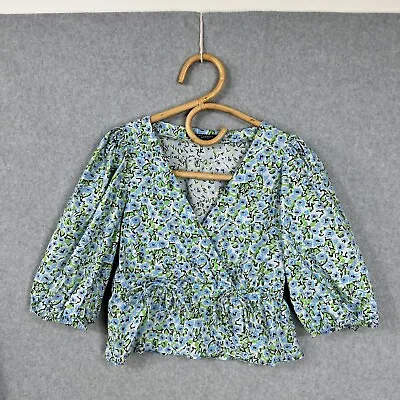 $16.14 • Buy Zara Size XS Floral Spring Puff Sleeve Cropped Gathered Waist Blouse