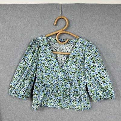 Zara Size XS Floral Spring Puff Sleeve Cropped Gathered Waist Blouse • $3.26