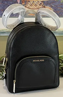 Michael Kors Jaycee Medium Zip Pocket Backpack Bag Tote Mk Black Leather Gold • $119.99