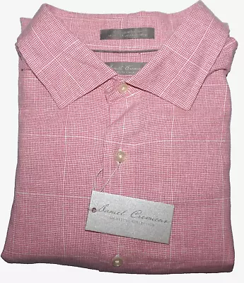 Cremieux Signature Long Sleeve Shirt XL Pink Houndstooth Check Linen NWT (DCS656 • $22.95