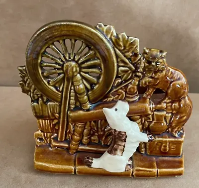 Vintage McCoy Pottery Spinning Wheel With Scotty Dog And Cat Planter 7 X 7  • $38.50