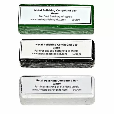 Metal Polishing Compound Bars Green White Black Steel Stainless Steel +/- 100g  • £14.70