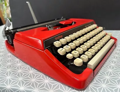 Vintage 1970s Brother Deluxe 220 Manual RED Typewriter Portable Cleaned & Tested • £34.95