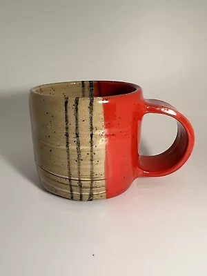 Vintage Handmade Red & Tan Striped Pottery Coffee Mug • $24.99