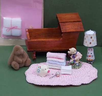 Vintage 1/12 Dollhouse Baby Cradle & Accessory Lot D&m Miniatures • $22.59