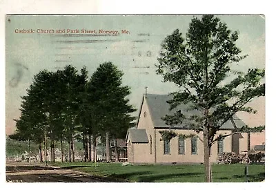 Postcard Maine Norway Paris Street Catholic Church Vintage • $8.90