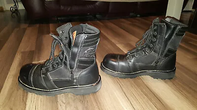 HARLEY DAVIDSON BOXBURY Black Leather Zip Side Motorcycle Boots Mens 10 • $50