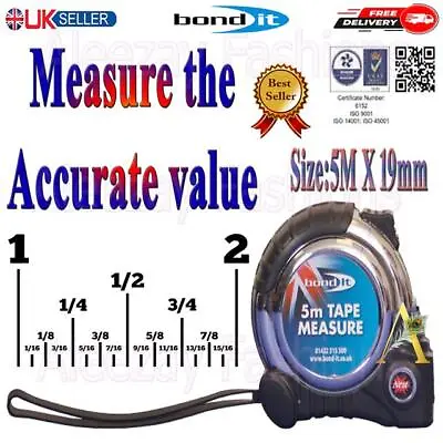 5M Pocket Tape Measure Metal Retractable Measurement Lock Metric Measuring Tapes • £6.59