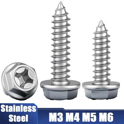 Flanged Phillips Hexagon Self-Tapping Screws A2 Stainless Hex Head Tappers M3-M6 • £1.62