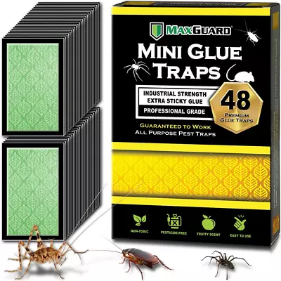 Mini Glue Traps Non-Toxic Extra Sticky Mice Roach Glue Boards Pre-Baited (48pc) • $23.99