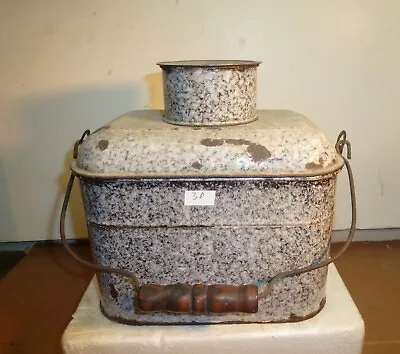 #30 Early Light Grey Speckled Graniteware Miners Railroad Lunch Pail 6” Tall 4pc • $24.99