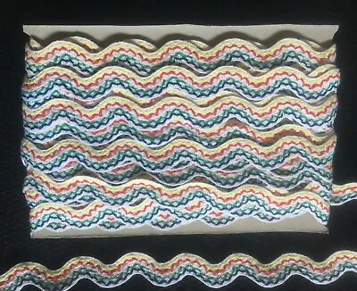 VINTAGE 10 Yds  5/8  COTTON RIC RAC  EMBROIDERED MULTI-COLOR • $7.99