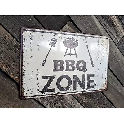 BBQ Zone Sign - Retro Style Cookout Sign - 12in X 8in • $14.50