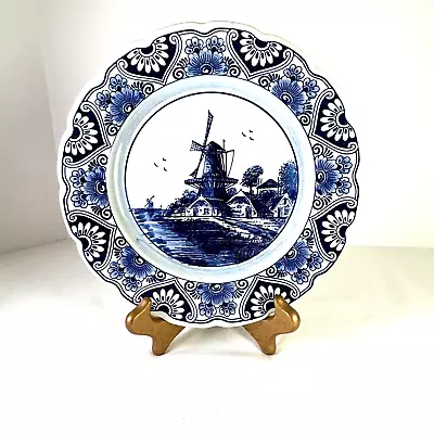 Vintage Delft Blue Windmill Collectible Plate Handpainted Holland 8 1/2  • $32.99