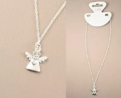 £2.50 • Buy Silver Tone Guardian Angel Pendant Necklace With Crystal Effect Heart Pendant
