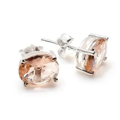 Morganite Stud Gemstone 925 Sterling Silver Jewelry Earring Tops Size 1  • $8.99