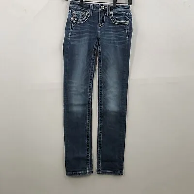 Miss Me Girls Blue Cotton Medium Wash Flat Front Pockets Denim Skinny Jeans 12 • $26.99