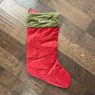 NWT Pottery Barn Classic Large Red Green Velvet Christmas Stocking Mono Quinn • $18.50