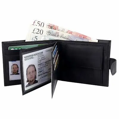 Soft Genuine Leather RFID Blocking Wallet 3 ID Window Pockets And Coin Pouch • £7.95