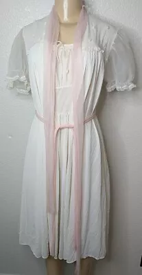 Vintage Mode O Day Peignoir Robe Night Gown Chiffon Nylon 2-piece • $23.20