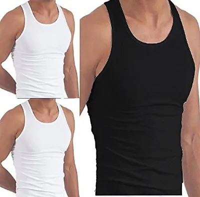BLACK Men's SLIM FIT Fine Cotton Sleeveless Gym Vest Singlet - 32/34 - To- 40-42 • £7.90