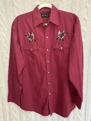 High Noon Western Pearl Snap Shirt Mens Embroidered Tomahawks L/S Maroon • $18