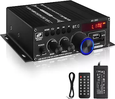 AK-380 USB SD BT.C FM AUX Audio Power Amplifier 400W+400W 2.0 CH HiFi Stereo AMP • $52.50