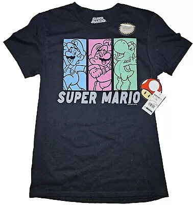 Licensed Nintendo Super Mario Close Up T-Shirt Mens SM Mario Luigi Yoshi Black • $11.95