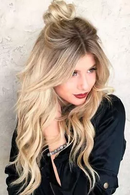 Long Wavy Ombre Blonde Wig Dark Root Blonde Synthetic Heat Resistant Wig Beauty • $18.04